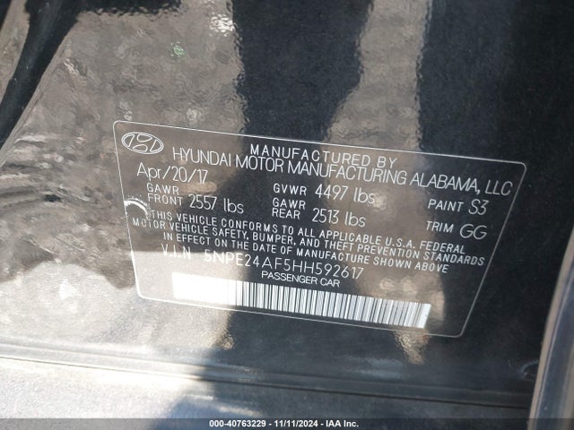 5NPE24AF5HH592617 Hyundai Sonata