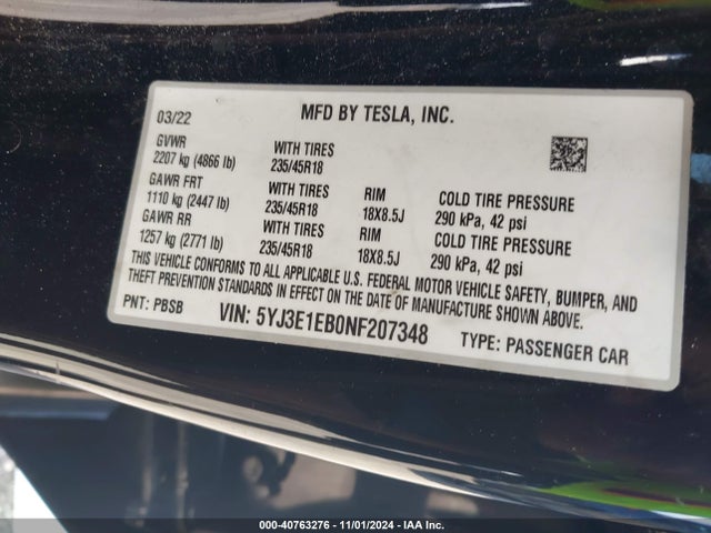 2022 TESLA MODEL 3 5YJ3E1EB0NF207348 Photo 8
