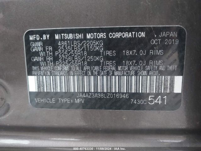 JA4AZ3A38LZ016946 Mitsubishi Outlander Es 2.4
