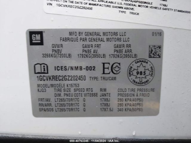 1GCVKREC2GZ202450 Chevrolet Silverado 1500 1lt/2lt
