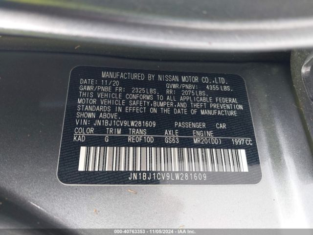 JN1BJ1CV9LW281609 Nissan Rogue Sport Sv Fwd Xtronic Cvt