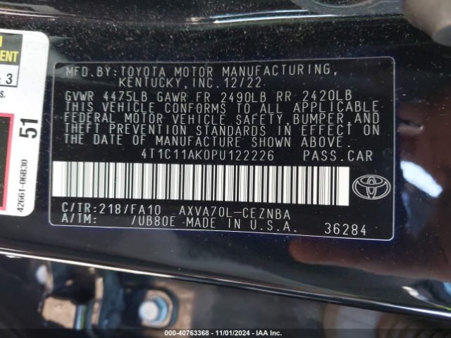 4T1C11AK0PU122226 Toyota CAMRY LE