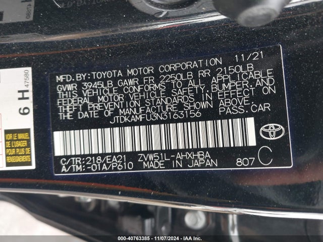 Toyota Prius Limited 2022 JTDKAMFU3N3163156 Image 9