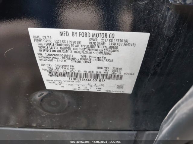 1LNHL9EKXGG601017 Lincoln MKS