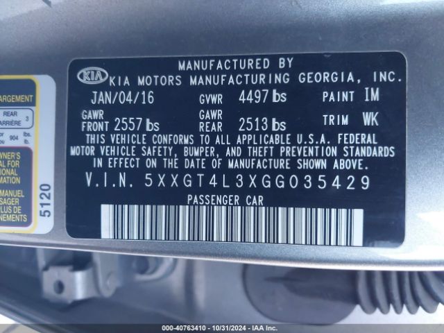 5XXGT4L3XGG035429 KIA Optima Lx