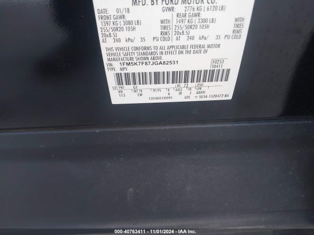 Ford Explorer Limited 2018 1FM5K7F87JGA82531 Image 9