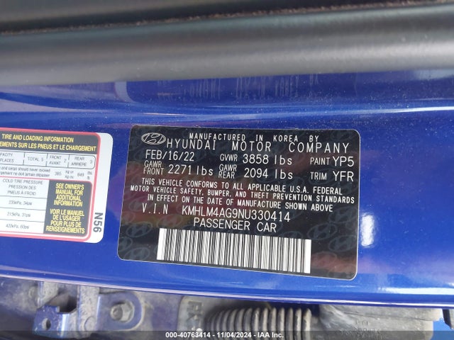 Hyundai ELANTRA SEL 2022 KMHLM4AG9NU330414 Image 9