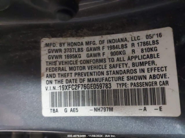 Honda CIVIC EX 2016 19XFC2F76GE059783 Image 9