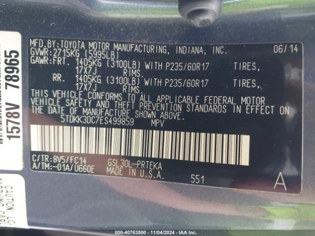 5TDKK3DC7ES499859 Toyota Sienna Le V6 8 Passenger