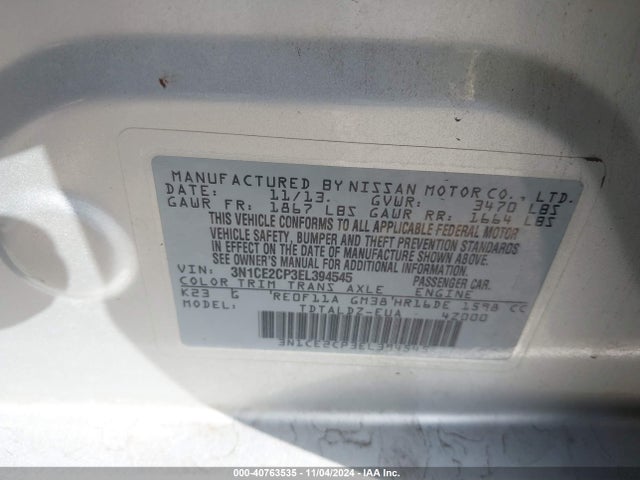 Nissan Versa Note S (sr)/s Plus/sv 2014 3N1CE2CP3EL394545 Image 9