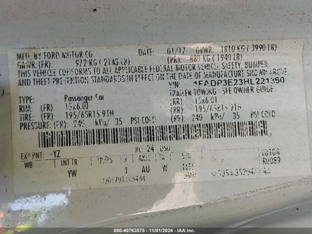 1FADP3E23HL221360 Ford FOCUS S