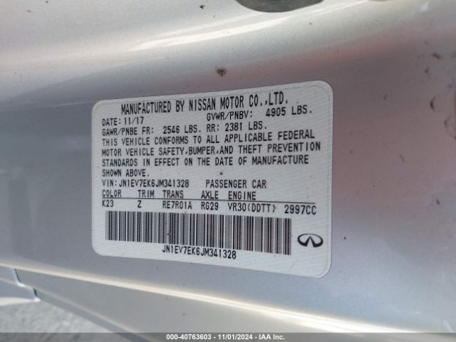 JN1EV7EK6JM341328 Infiniti Q60 3.0t Luxe