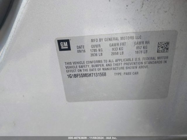 1G1BF5SM5H7131568 Chevrolet Cruze Premier Auto