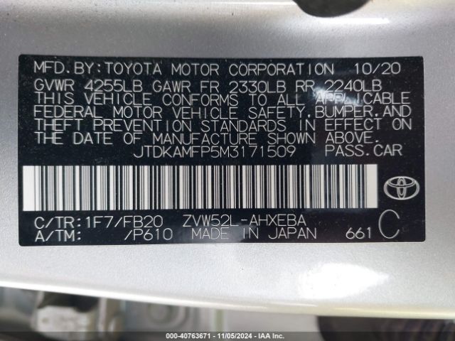 JTDKAMFP5M3171509 Toyota Prius Prime Le