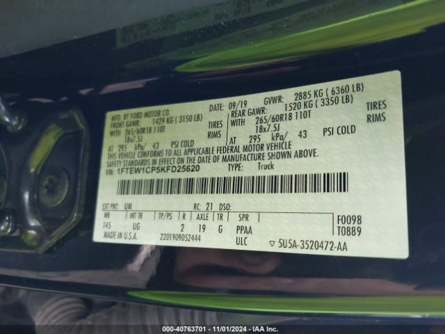 1FTEW1CP5KFD25620 Ford F-150 Xlt