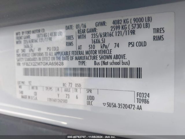 1FBZX2ZM7GKA65628 Ford Transit-350 Xlt
