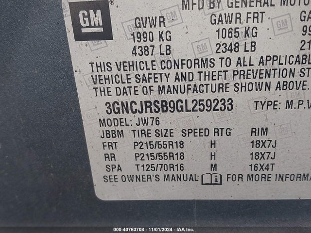 Chevrolet TRAX LTZ 2016 3GNCJRSB9GL259233 Image 9