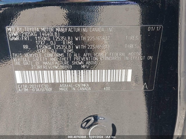 Toyota Rav4 Xle 2017 2T3RFREV0HW598869 Image 9
