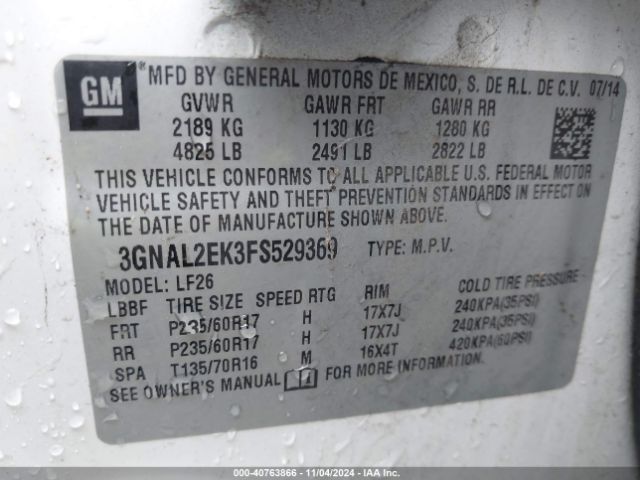 3GNAL2EK3FS529369 Chevrolet Captiva Sport 2ls