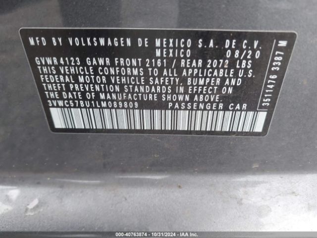 3VWC57BU1LM089809 Volkswagen Jetta 1.4t R-line/1.4t S/1.4t Se