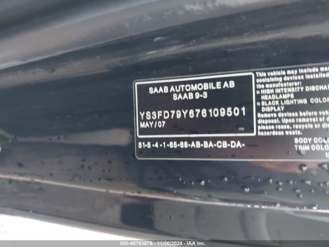 2007 SAAB 9-3 YS3FD79Y676109501 Photo 8