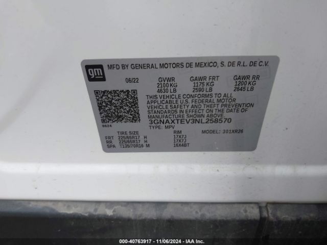 3GNAXTEV3NL258570 Chevrolet Equinox Awd 2fl