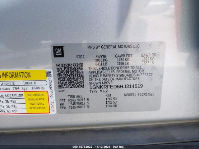 1GNKRFED6HJ314519 Chevrolet Traverse Ls