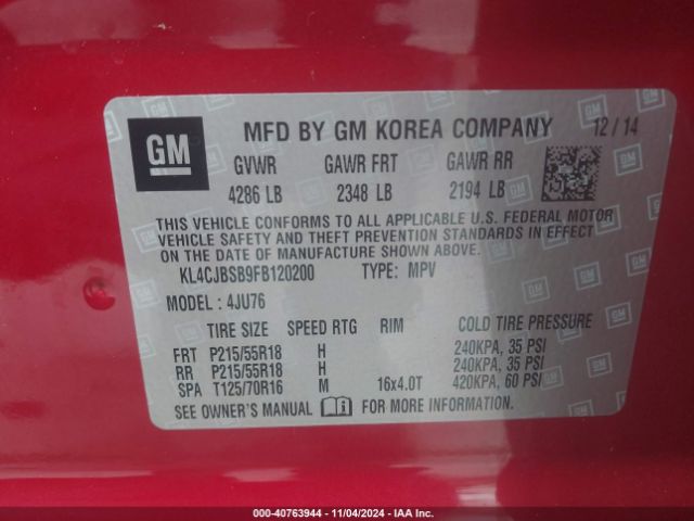 KL4CJBSB9FB120200 Buick Encore Convenience