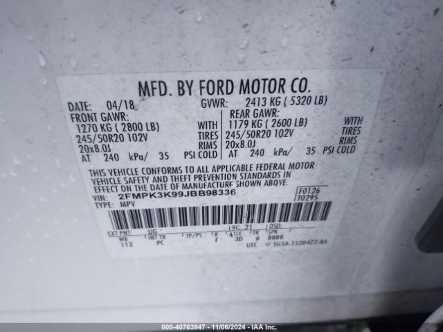 2FMPK3K99JBB98336 Ford Edge Titanium