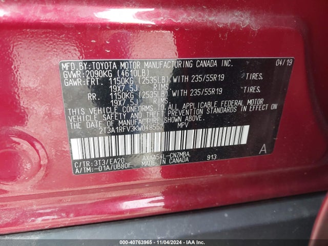 Toyota Rav4 Xle Premium 2019 2T3A1RFV3KW048552 Image 9