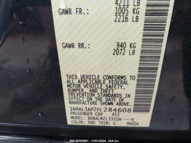 Nissan Altima 2.5 Sv 2015 1N4AL3AP2FC284608 Image 9