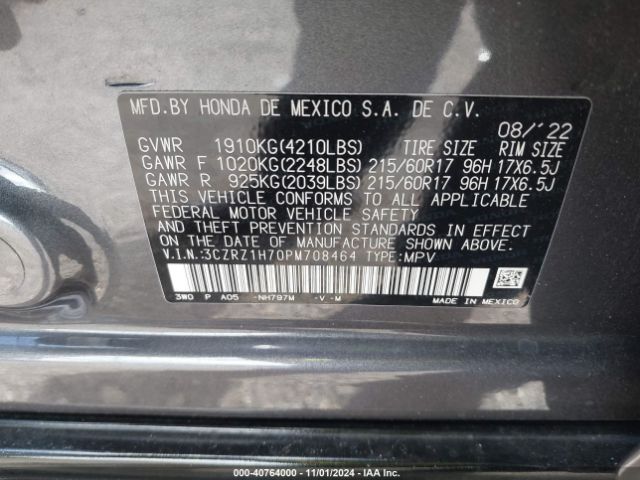 3CZRZ1H70PM708464 Honda Hr-v 2wd Ex-l