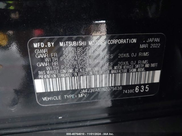 2022 MITSUBISHI OUTLANDER JA4J3VA81NZ075638 Photo 8