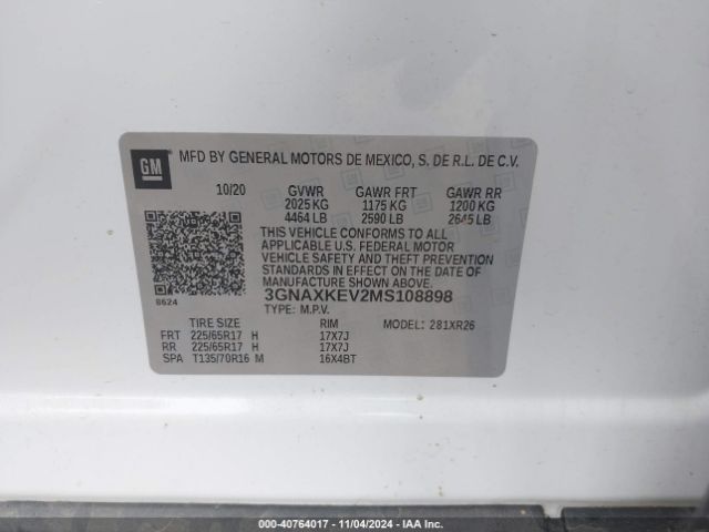 3GNAXKEV2MS108898 Chevrolet Equinox Fwd Lt