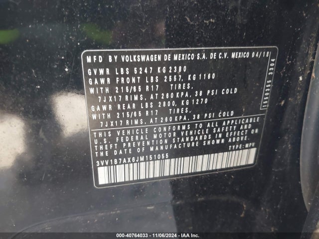 3VV1B7AX6JM151055 Volkswagen Tiguan 2.0t S