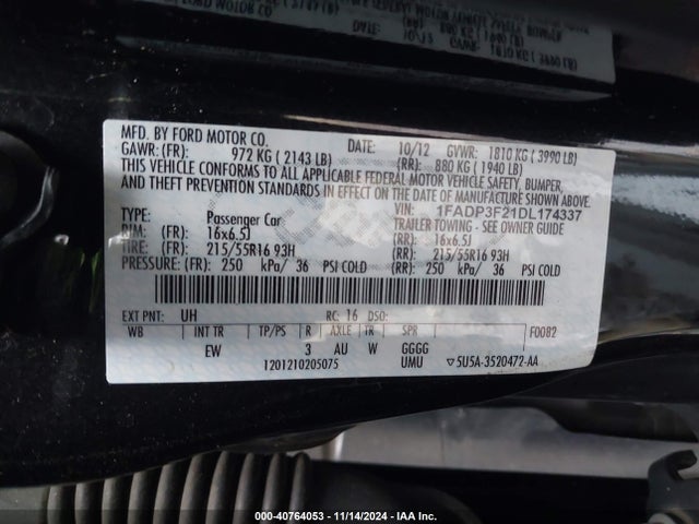 Продажа на аукционе авто 2013 Ford Focus Se, vin: 1FADP3F21DL174337, номер лота: 40764053