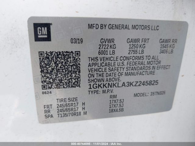 1GKKNKLA3KZ245825 GMC Acadia Sle-1