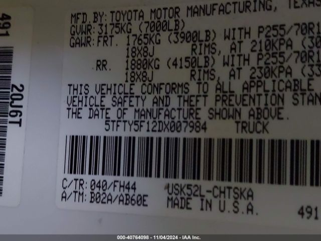 2013 TOYOTA TUNDRA 2WD TRUCK 5TFTY5F12DX007984 Photo 8