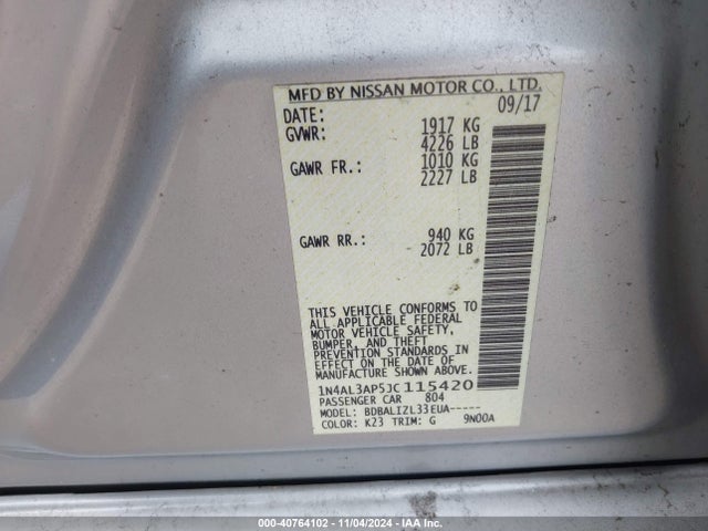 Nissan Altima 2.5 Sv 2018 1N4AL3AP5JC115420 Image 10