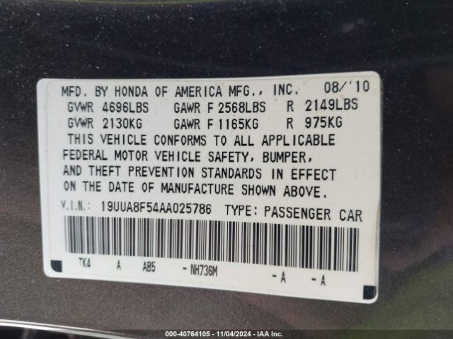 2010 ACURA TL 19UUA8F54AA025786 Photo 8