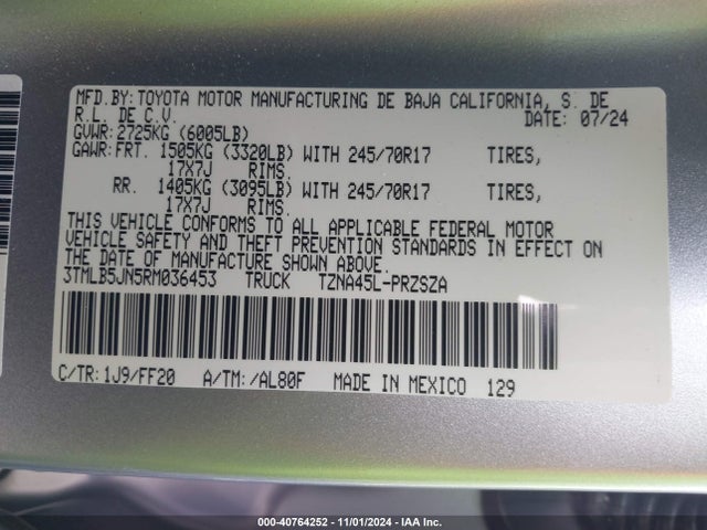 Toyota Tacoma Sr5 2024 3TMLB5JN5RM036453 Image 9