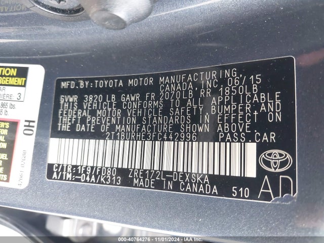 Toyota Corolla S Plus 2015 2T1BURHE3FC442996 Image 9