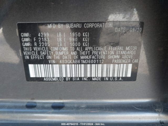 2021 SUBARU IMPREZA 4S3GKAB61M3600112 Photo 8