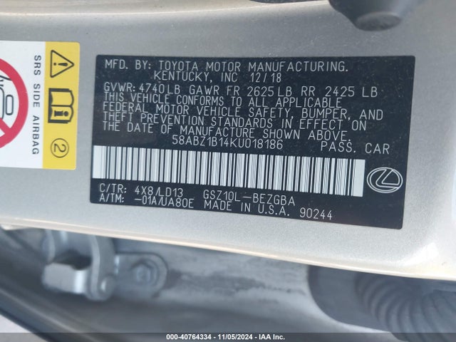Lexus ES 350 2019 58ABZ1B14KU018186 Image 9
