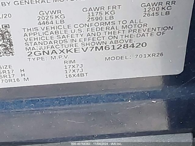 2GNAXKEV7M6128420 Chevrolet Equinox Fwd Lt