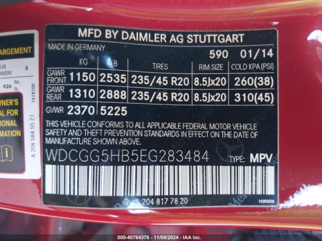 WDCGG5HB5EG283484 Mercedes-Benz GLK 350