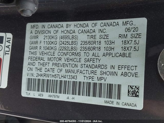 2HKRW1H57LH413343 Honda Cr-v 2wd Ex