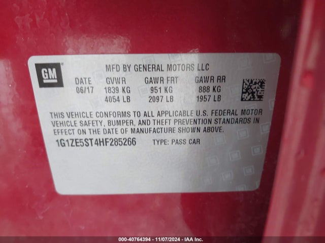 Chevrolet MALIBU 1LT 2017 1G1ZE5ST4HF285266 Image 9