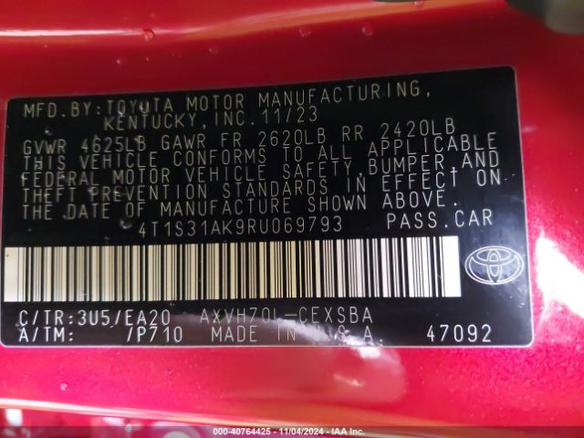 4T1S31AK9RU069793 Toyota Camry Hybrid Se