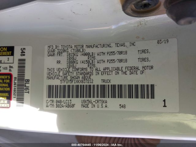 5TFUY5F1XKX837212 Toyota Tundra Sr 5.7l V8